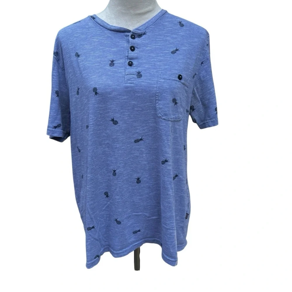 Denim & Flower Ricky Singh XL Blue Short Sleeve Shirt Pineapple Buttons